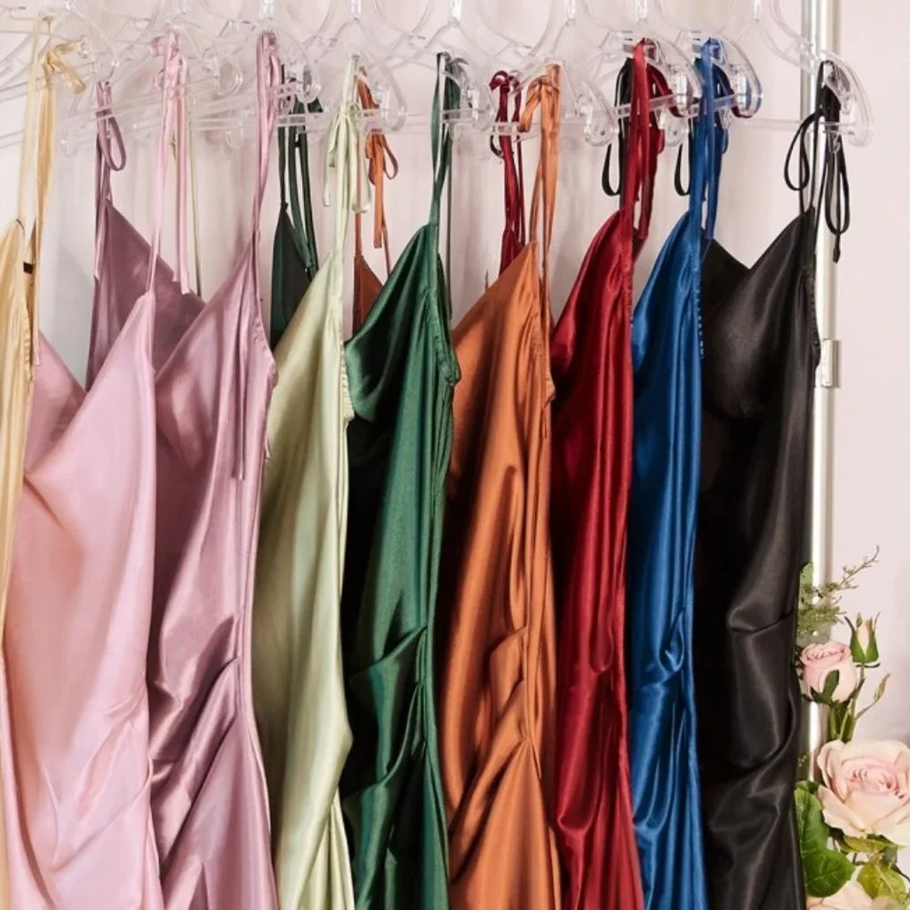 SIENNA Color Slim Fit Satin Midi PARTY EVENING PROM COCKTAIL Dress D103_7